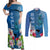 Custom Polynesian Fiji Couples Matching Off Shoulder Maxi Dress and Long Sleeve Button Shirts Shark and Hibiscus Tapa Pattern Blue Version LT03 Blue - Polynesian Pride