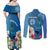 Custom Polynesian Fiji Couples Matching Off Shoulder Maxi Dress and Long Sleeve Button Shirts Shark and Hibiscus Tapa Pattern Blue Version LT03 - Polynesian Pride