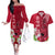 Polynesian Fiji Couples Matching Off The Shoulder Long Sleeve Dress and Hawaiian Shirt Shark and Hibiscus Tapa Pattern Red Version LT03 Red - Polynesian Pride