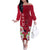 Polynesian Fiji Off The Shoulder Long Sleeve Dress Shark and Hibiscus Tapa Pattern Red Version LT03 Women Red - Polynesian Pride