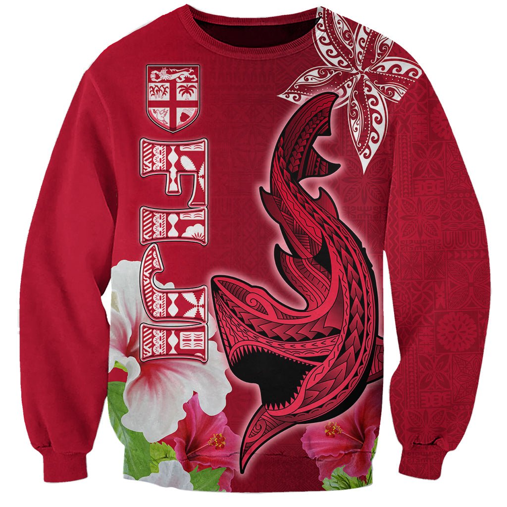 Polynesian Fiji Sweatshirt Shark and Hibiscus Tapa Pattern Red Version LT03 Unisex Red - Polynesian Pride