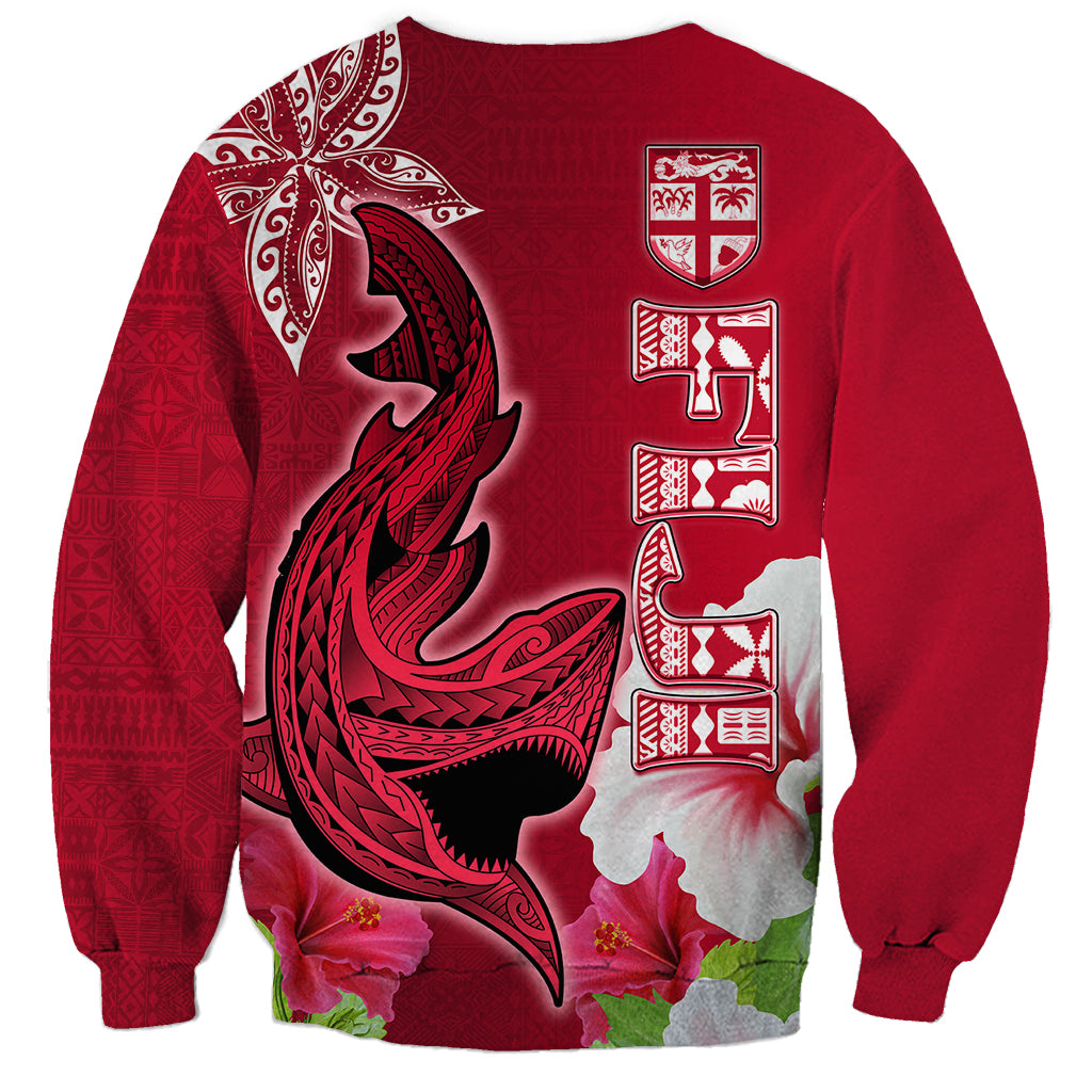 Polynesian Fiji Sweatshirt Shark and Hibiscus Tapa Pattern Red Version LT03 - Polynesian Pride