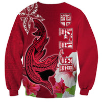 Polynesian Fiji Sweatshirt Shark and Hibiscus Tapa Pattern Red Version LT03 - Polynesian Pride