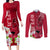 Custom Polynesian Fiji Couples Matching Long Sleeve Bodycon Dress and Long Sleeve Button Shirts Shark and Hibiscus Tapa Pattern Red Version LT03 Red - Polynesian Pride