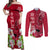 Custom Polynesian Fiji Couples Matching Off Shoulder Maxi Dress and Long Sleeve Button Shirts Shark and Hibiscus Tapa Pattern Red Version LT03 Red - Polynesian Pride