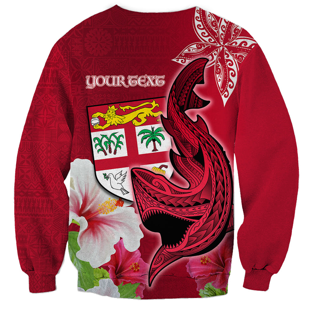 Custom Polynesian Fiji Sweatshirt Shark and Hibiscus Tapa Pattern Red Version LT03 - Polynesian Pride