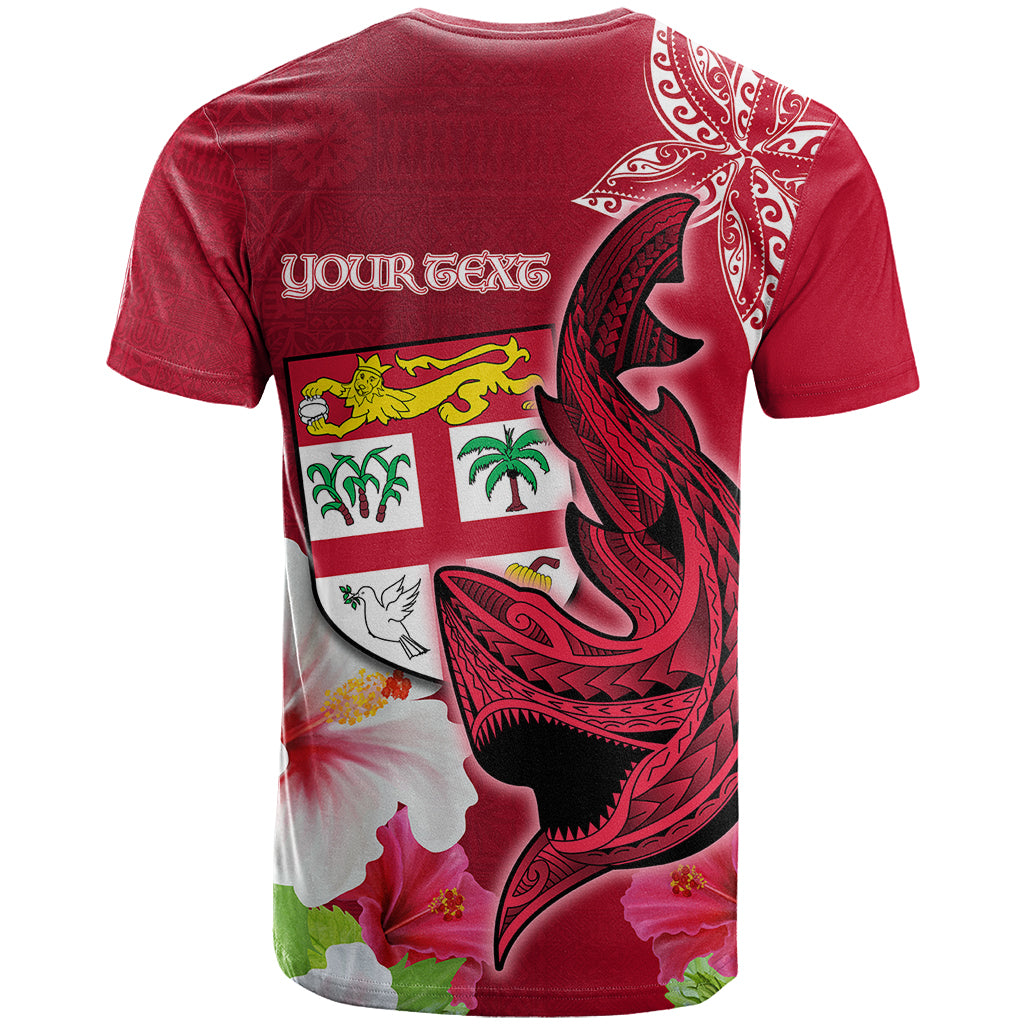 Custom Polynesian Fiji T Shirt Shark and Hibiscus Tapa Pattern Red Version LT03 - Polynesian Pride