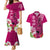 Polynesian Fiji Couples Matching Mermaid Dress and Hawaiian Shirt Shark and Hibiscus Tapa Pattern Purple Version LT03 Pink - Polynesian Pride