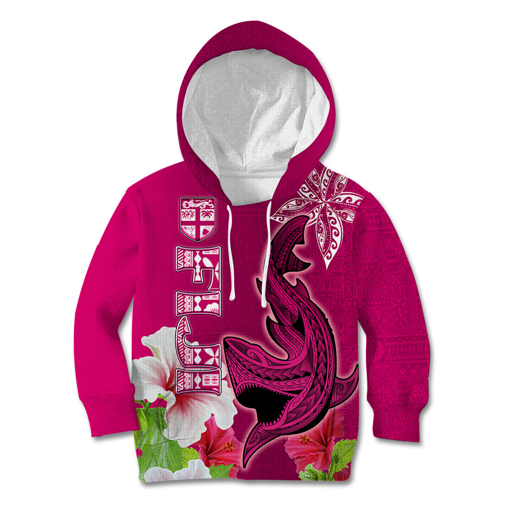 Polynesian Fiji Kid Hoodie Shark and Hibiscus Tapa Pattern Purple Version LT03 Hoodie Pink - Polynesian Pride