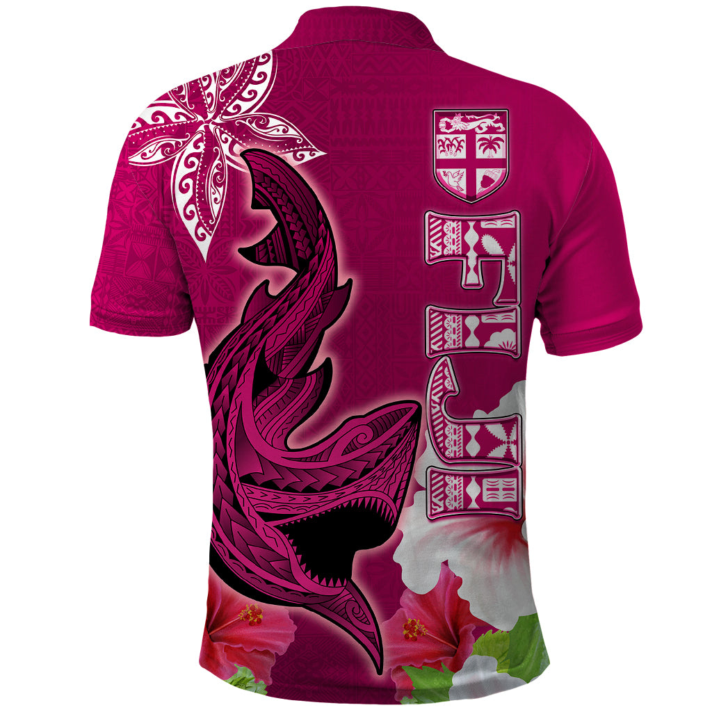 Polynesian Fiji Polo Shirt Shark and Hibiscus Tapa Pattern Purple Version LT03 - Polynesian Pride