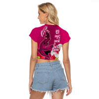 Polynesian Fiji Raglan Cropped T Shirt Shark and Hibiscus Tapa Pattern Purple Version LT03 - Polynesian Pride