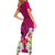 Polynesian Fiji Short Sleeve Bodycon Dress Shark and Hibiscus Tapa Pattern Purple Version LT03 - Polynesian Pride