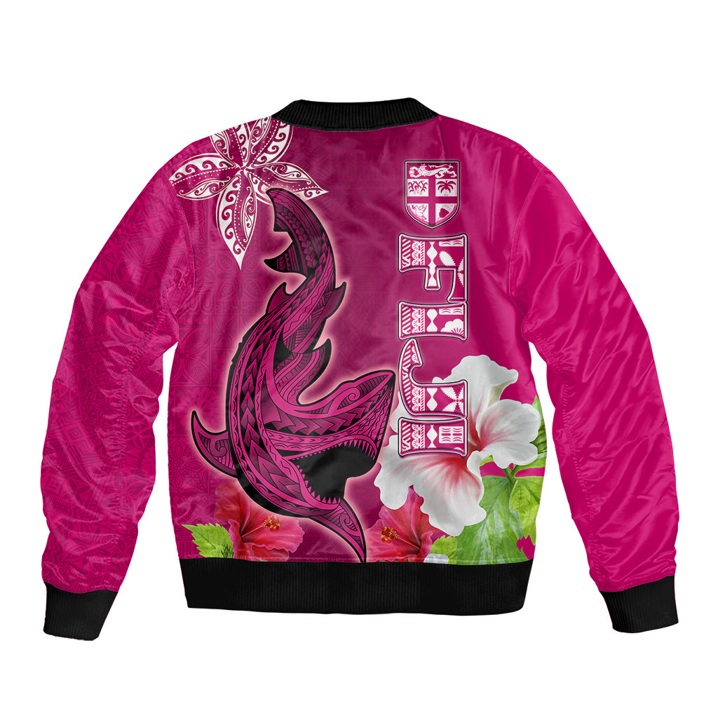 Polynesian Fiji Sleeve Zip Bomber Jacket Shark and Hibiscus Tapa Pattern Purple Version LT03 - Polynesian Pride