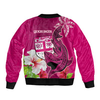 Custom Polynesian Fiji Bomber Jacket Shark and Hibiscus Tapa Pattern Purple Version LT03 - Polynesian Pride