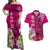 Custom Polynesian Fiji Couples Matching Off Shoulder Maxi Dress and Hawaiian Shirt Shark and Hibiscus Tapa Pattern Purple Version LT03 Pink - Polynesian Pride