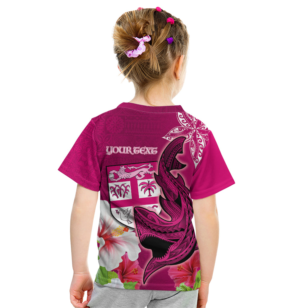 Custom Polynesian Fiji Kid T Shirt Shark and Hibiscus Tapa Pattern Purple Version LT03 - Polynesian Pride
