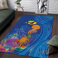Hawaiian Funny Fruits Sea Animals Area Rug Mango Reef Triggerfish and Pineapple Turtle and Mandarin Jellyfish LT03 Blue - Polynesian Pride
