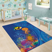 Hawaiian Funny Fruits Sea Animals Area Rug Mango Reef Triggerfish and Pineapple Turtle and Mandarin Jellyfish LT03 - Polynesian Pride