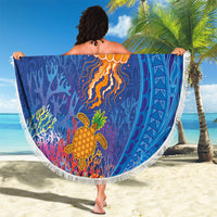 Hawaiian Funny Fruits Sea Animals Beach Blanket Mango Reef Triggerfish and Pineapple Turtle and Mandarin Jellyfish LT03 - Polynesian Pride