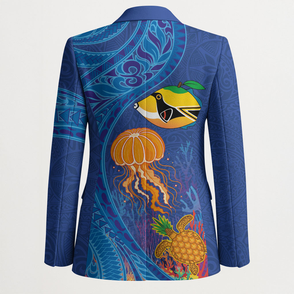 Hawaiian Funny Fruits Sea Animals Blazer Mango Reef Triggerfish and Pineapple Turtle and Mandarin Jellyfish LT03 - Polynesian Pride
