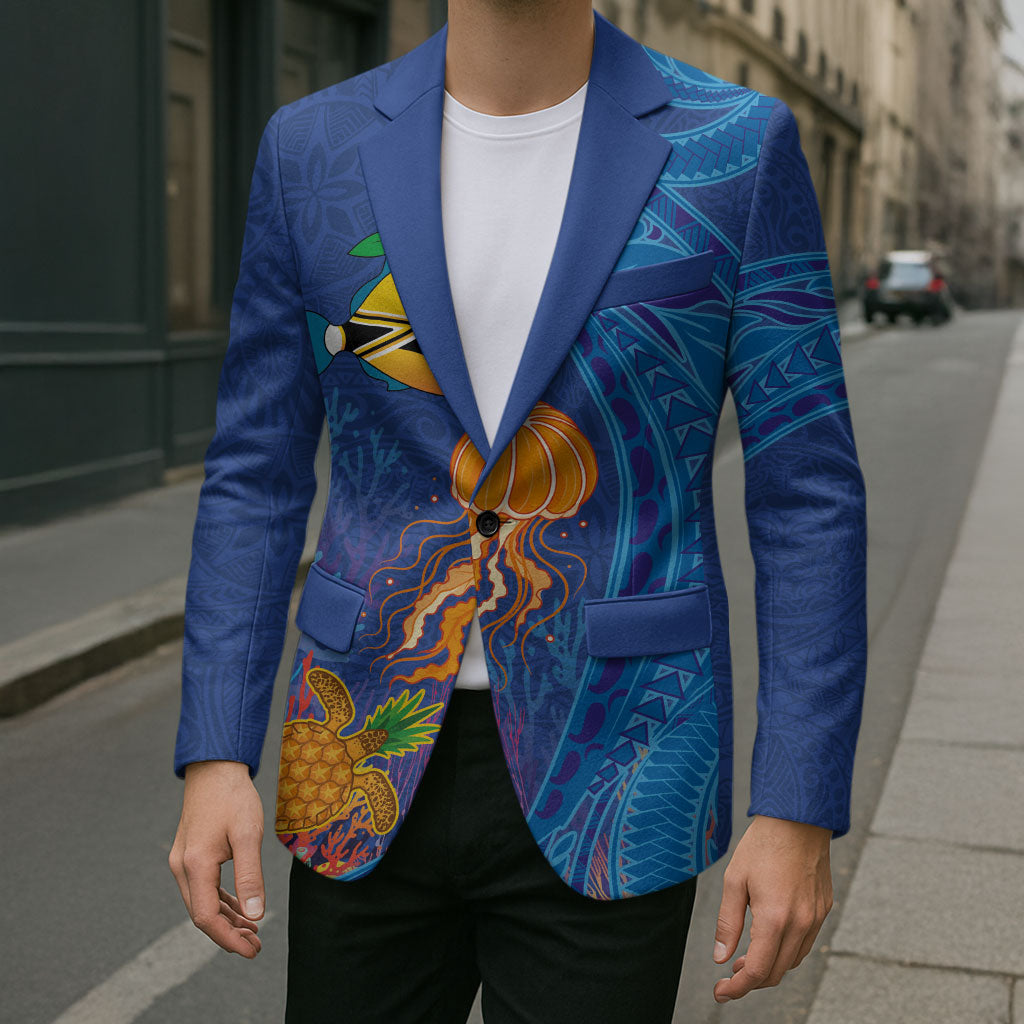 Hawaiian Funny Fruits Sea Animals Blazer Mango Reef Triggerfish and Pineapple Turtle and Mandarin Jellyfish LT03 - Polynesian Pride