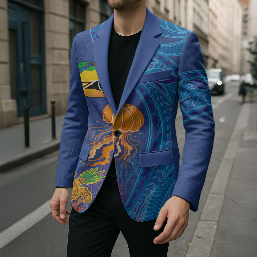Hawaiian Funny Fruits Sea Animals Blazer Mango Reef Triggerfish and Pineapple Turtle and Mandarin Jellyfish LT03 - Polynesian Pride
