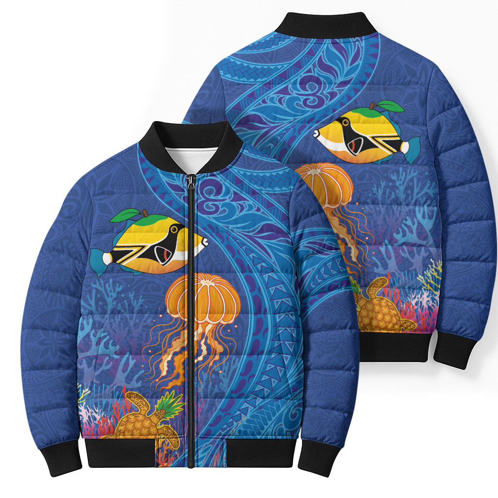 Hawaiian Funny Fruits Sea Animals Bomber Puffer Jacket Mango Reef Triggerfish and Pineapple Turtle and Mandarin Jellyfish LT03 - Polynesian Pride