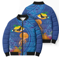 Hawaiian Funny Fruits Sea Animals Bomber Puffer Jacket Mango Reef Triggerfish and Pineapple Turtle and Mandarin Jellyfish LT03 - Polynesian Pride