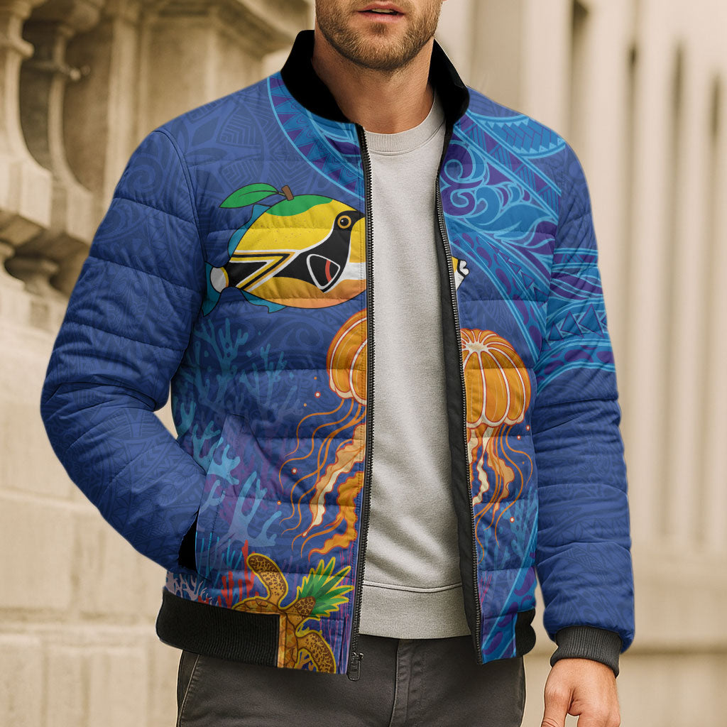Hawaiian Funny Fruits Sea Animals Bomber Puffer Jacket Mango Reef Triggerfish and Pineapple Turtle and Mandarin Jellyfish LT03 - Polynesian Pride
