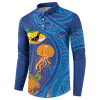 Hawaiian Funny Fruits Sea Animals Button Sweatshirt Mango Reef Triggerfish and Pineapple Turtle and Mandarin Jellyfish LT03 - Polynesian Pride