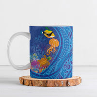 Hawaiian Funny Fruits Sea Animals Ceramic Mug Mango Reef Triggerfish and Pineapple Turtle and Mandarin Jellyfish LT03 Blue - Polynesian Pride