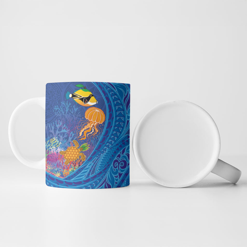 Hawaiian Funny Fruits Sea Animals Ceramic Mug Mango Reef Triggerfish and Pineapple Turtle and Mandarin Jellyfish LT03 - Polynesian Pride