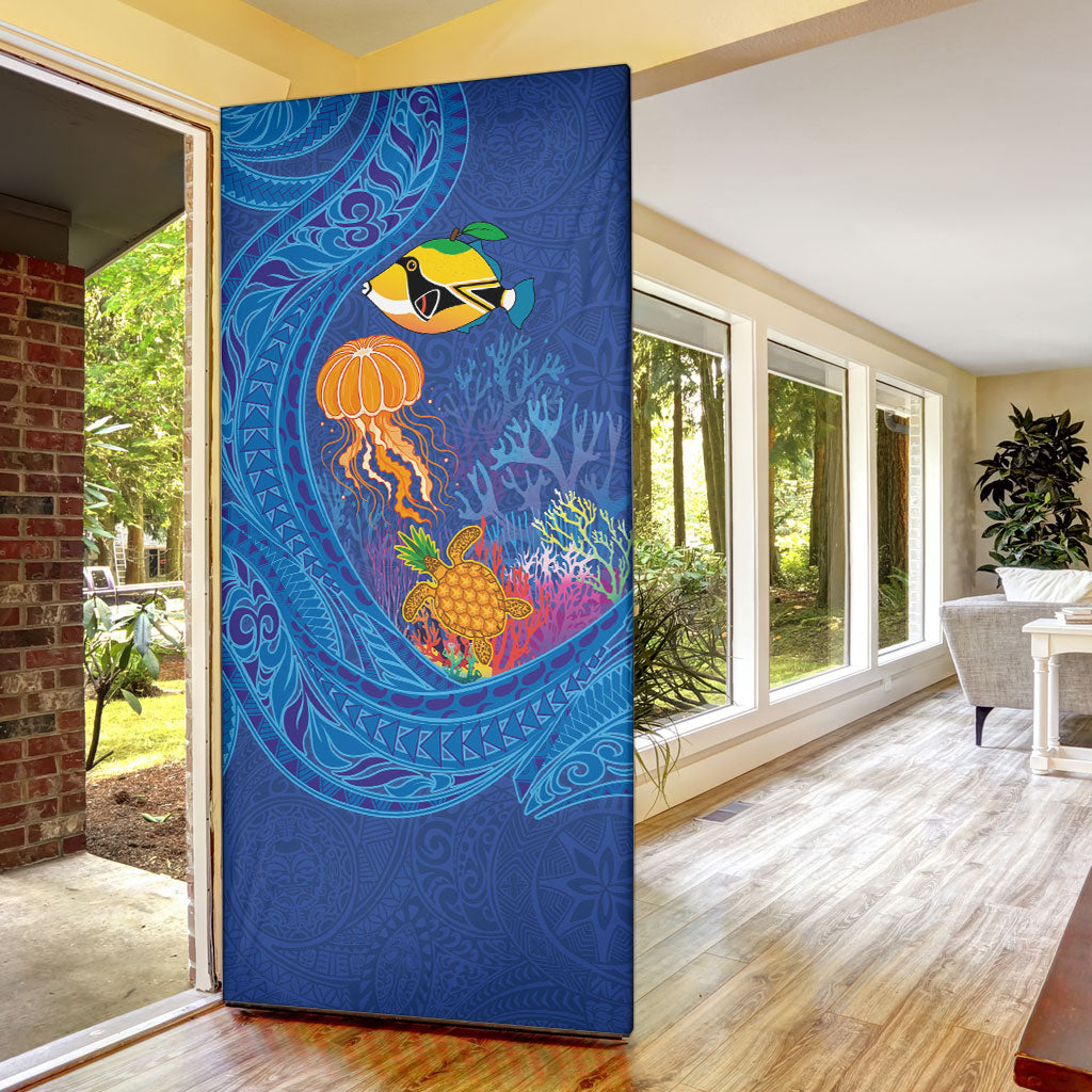 Hawaiian Funny Fruits Sea Animals Door Cover Mango Reef Triggerfish and Pineapple Turtle and Mandarin Jellyfish LT03 - Polynesian Pride