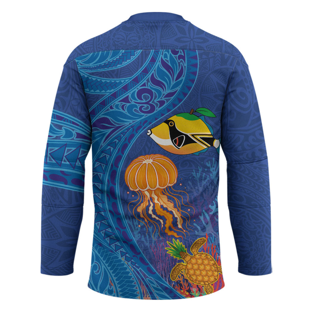 Hawaiian Funny Fruits Sea Animals Hockey Jersey Mango Reef Triggerfish and Pineapple Turtle and Mandarin Jellyfish LT03 - Polynesian Pride