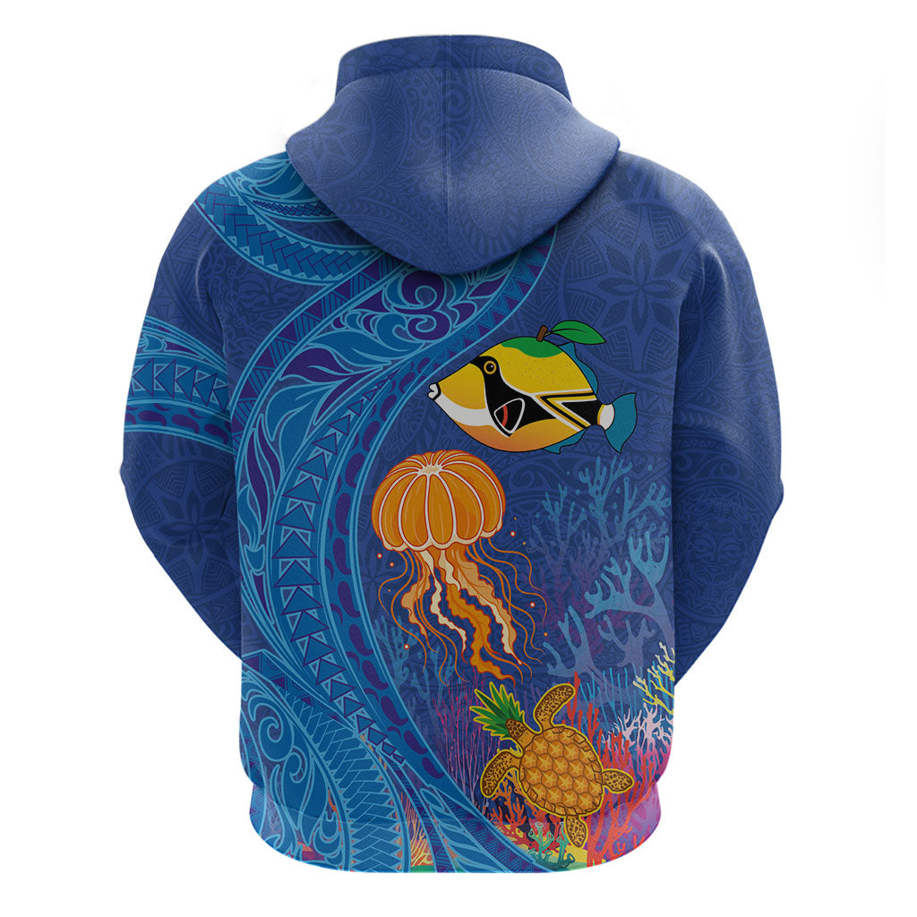 Hawaiian Funny Fruits Sea Animals Hoodie Mango Reef Triggerfish and Pineapple Turtle and Mandarin Jellyfish LT03 - Polynesian Pride
