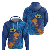 Hawaiian Funny Fruits Sea Animals Hoodie Mango Reef Triggerfish and Pineapple Turtle and Mandarin Jellyfish LT03 - Polynesian Pride