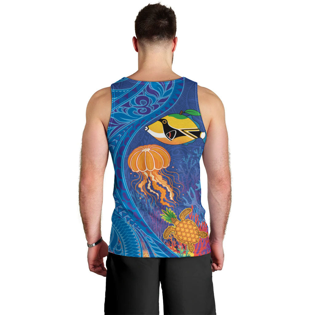 Hawaiian Funny Fruits Sea Animals Men Tank Top Mango Reef Triggerfish and Pineapple Turtle and Mandarin Jellyfish LT03 - Polynesian Pride