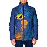 Hawaiian Funny Fruits Sea Animals Padded Jacket Mango Reef Triggerfish and Pineapple Turtle and Mandarin Jellyfish LT03 Men Blue - Polynesian Pride