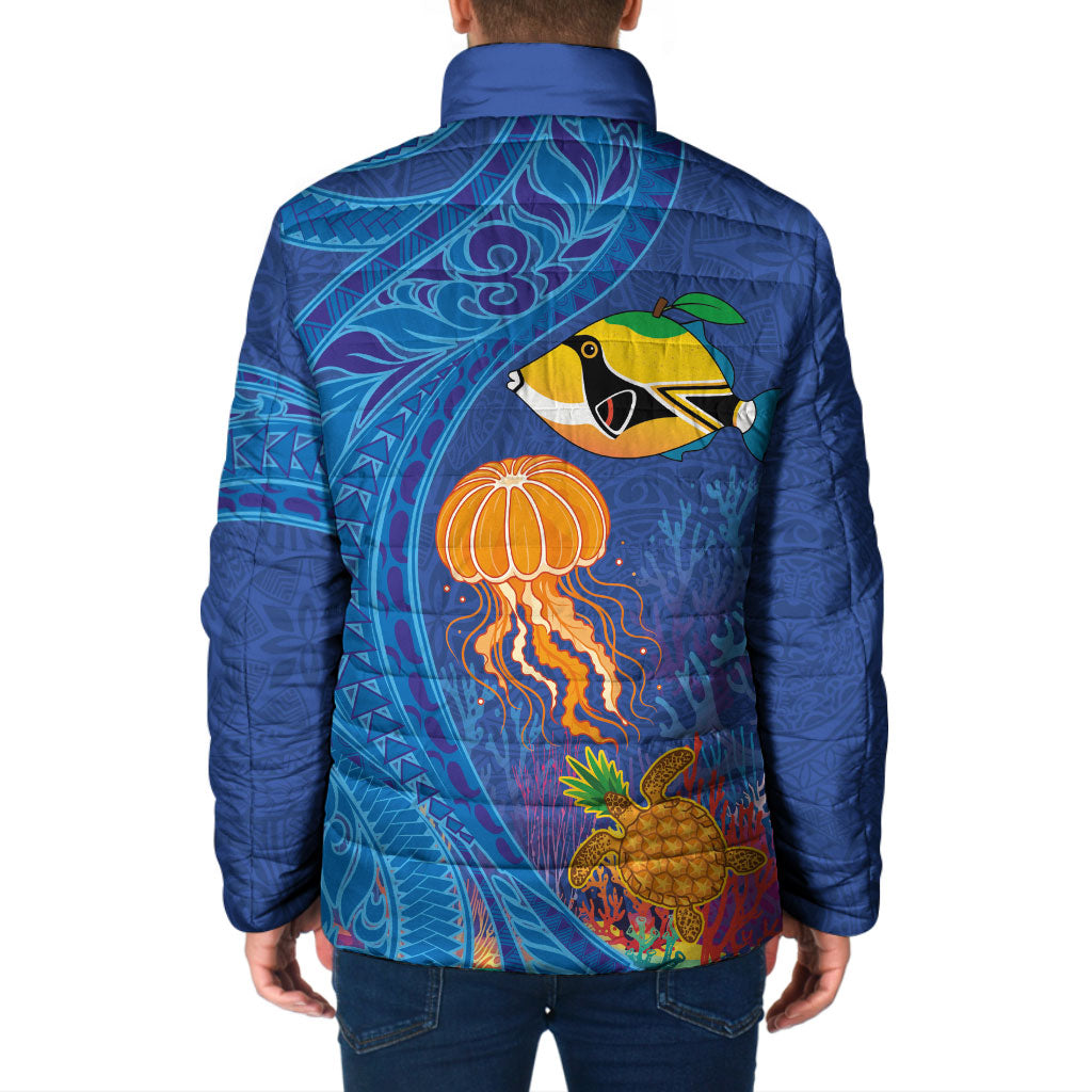 Hawaiian Funny Fruits Sea Animals Padded Jacket Mango Reef Triggerfish and Pineapple Turtle and Mandarin Jellyfish LT03 - Polynesian Pride