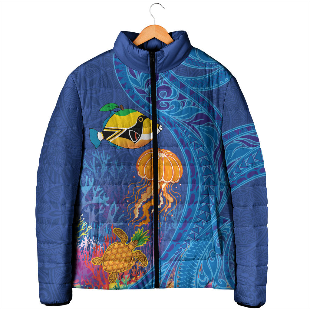 Hawaiian Funny Fruits Sea Animals Padded Jacket Mango Reef Triggerfish and Pineapple Turtle and Mandarin Jellyfish LT03 - Polynesian Pride