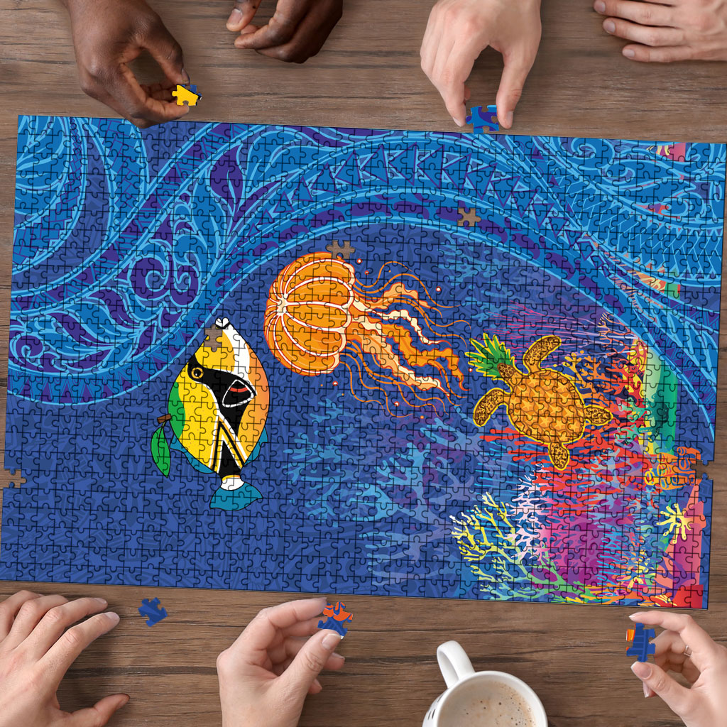 Hawaiian Funny Fruits Sea Animals Puzzle Mango Reef Triggerfish and Pineapple Turtle and Mandarin Jellyfish LT03 - Polynesian Pride