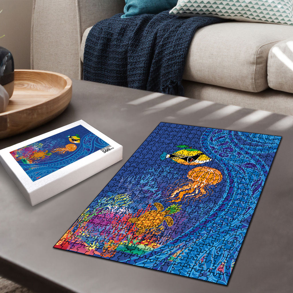 Hawaiian Funny Fruits Sea Animals Puzzle Mango Reef Triggerfish and Pineapple Turtle and Mandarin Jellyfish LT03 - Polynesian Pride