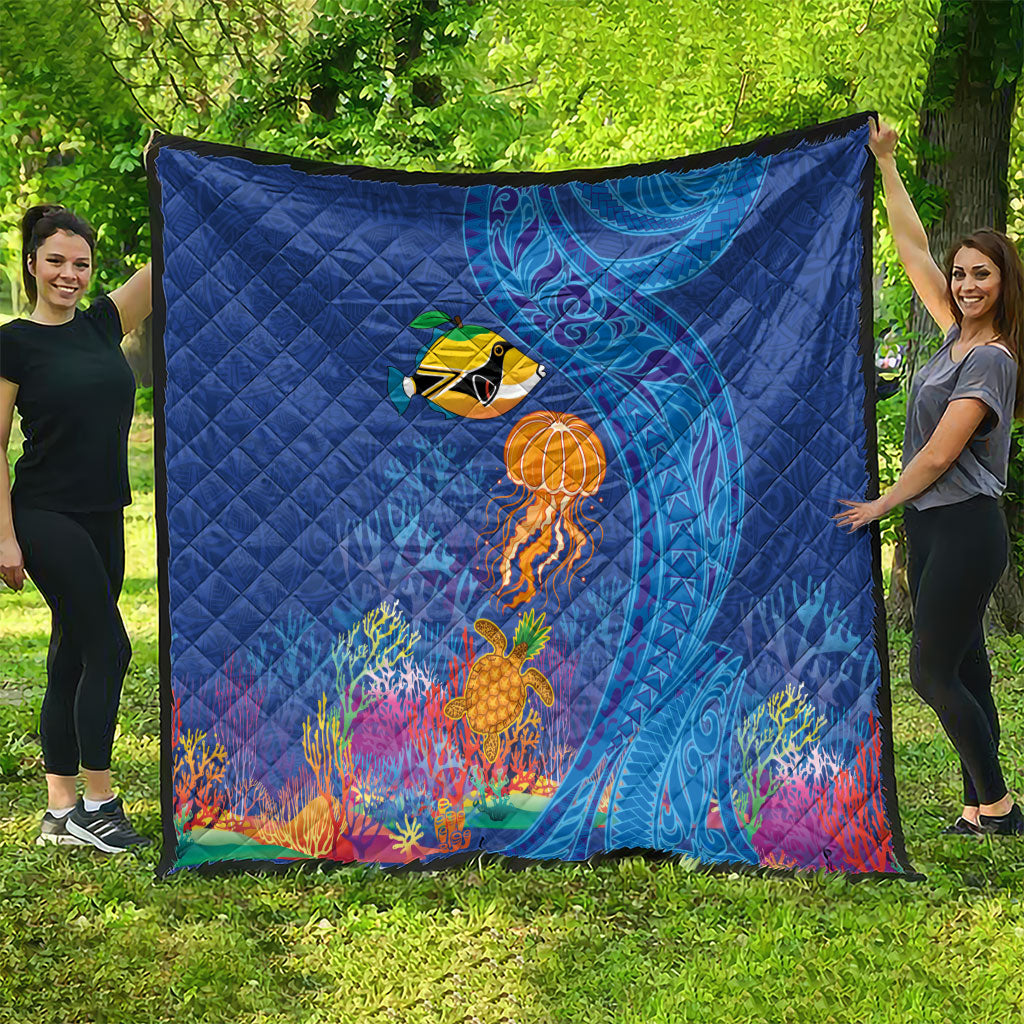 Hawaiian Funny Fruits Sea Animals Quilt Mango Reef Triggerfish and Pineapple Turtle and Mandarin Jellyfish LT03 - Polynesian Pride