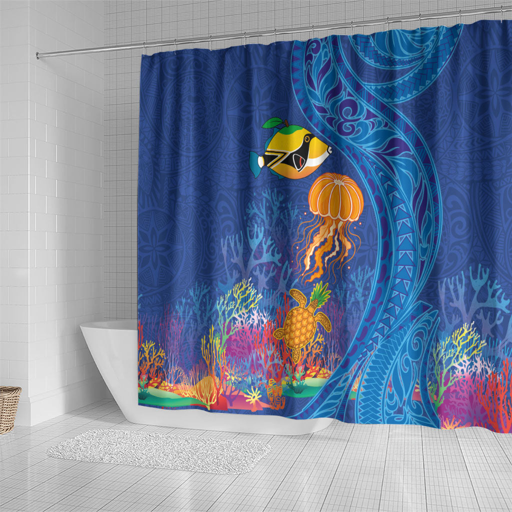 Hawaiian Funny Fruits Sea Animals Shower Curtain Mango Reef Triggerfish and Pineapple Turtle and Mandarin Jellyfish LT03 - Polynesian Pride