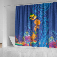 Hawaiian Funny Fruits Sea Animals Shower Curtain Mango Reef Triggerfish and Pineapple Turtle and Mandarin Jellyfish LT03 - Polynesian Pride
