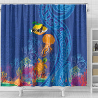 Hawaiian Funny Fruits Sea Animals Shower Curtain Mango Reef Triggerfish and Pineapple Turtle and Mandarin Jellyfish LT03 - Polynesian Pride