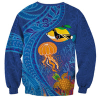 Hawaiian Funny Fruits Sea Animals Sweatshirt Mango Reef Triggerfish and Pineapple Turtle and Mandarin Jellyfish LT03 - Polynesian Pride