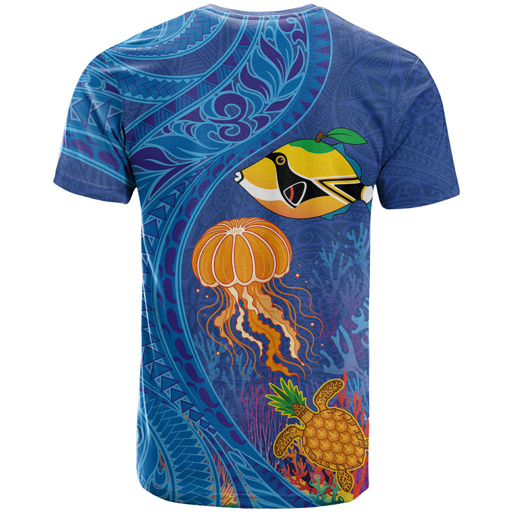 Hawaiian Funny Fruits Sea Animals T Shirt Mango Reef Triggerfish and Pineapple Turtle and Mandarin Jellyfish LT03 - Polynesian Pride