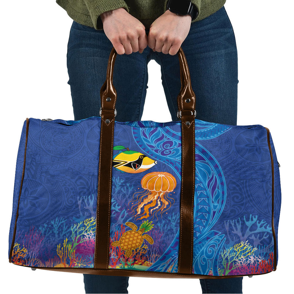 Hawaiian Funny Fruits Sea Animals Travel Bag Mango Reef Triggerfish and Pineapple Turtle and Mandarin Jellyfish