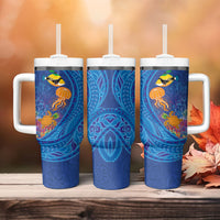 Hawaiian Funny Fruits Sea Animals Tumbler With Handle Mango Reef Triggerfish and Pineapple Turtle and Mandarin Jellyfish LT03 - Polynesian Pride